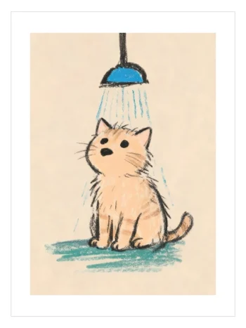 Sevimli kedi duş alırken çizim poster