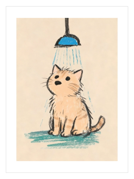 Sevimli kedi duş alırken çizim poster