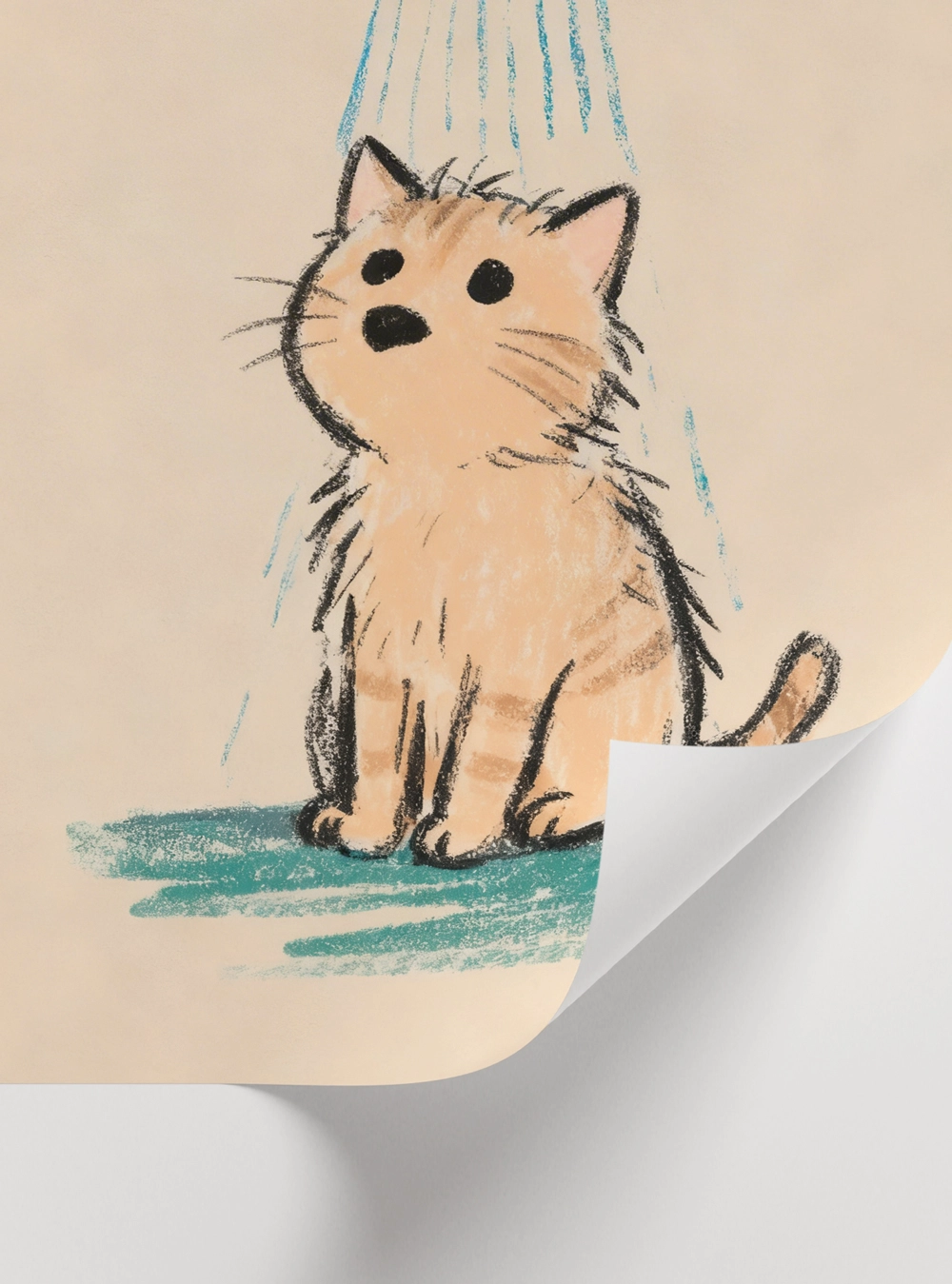 Çocuk odası için duş yapan kedi poster tasarımı