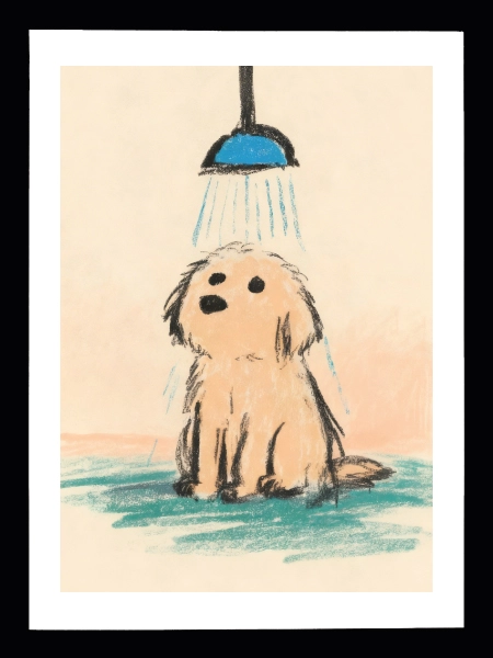 Sevimli hayvan çizimi duş yapan köpek duvar posteri