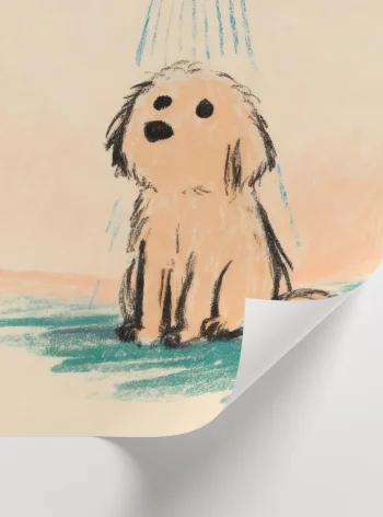 Çocuk odası için duş yapan köpek poster tasarımı
