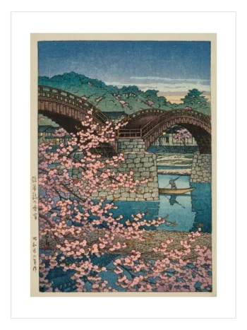 Kintai Köprüsü ve sakura çiçekleri Japon manzara posteri