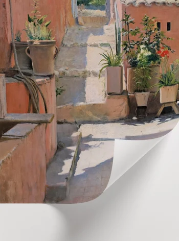 Sweetco özel seçkisi, Santiago Rusiñol tarzında klasik bahçe ve patio manzarası poster baskısı.