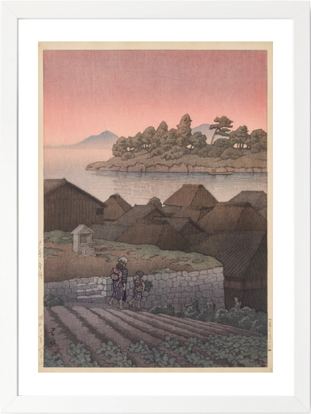 Kawase Hasui stilinde Japon kırsal yaşam sahnesi