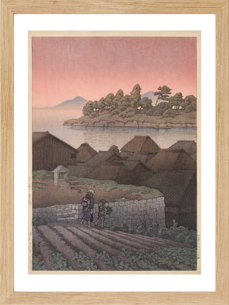 Japon köy yolu ve nehir kıyısı dekoratif poster