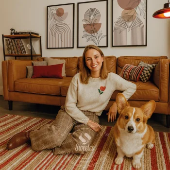 Toprak tonlu geometrik desenli üçlü çerçeveli poster seti