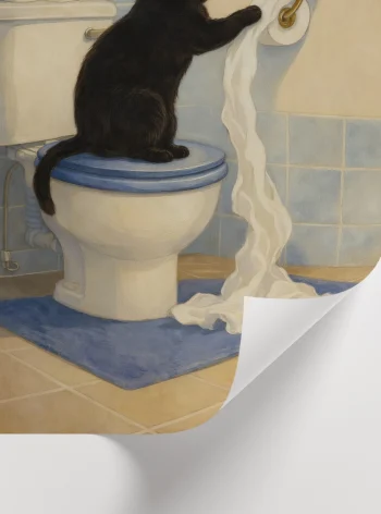 Banyo dekoru için tuvalet kağıdıyla oynayan kedi