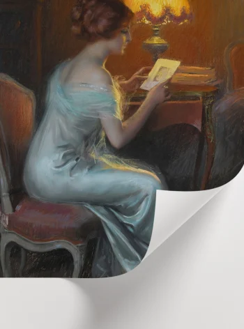 Yumuşak ışık gölge kontrastları ve klasik fırça darbeleriyle hazırlanmış estetik figüratif poster.