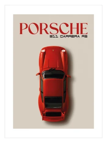 Porsche 911 Carrera RS kırmızı kuşbakışı otomobil posteri.