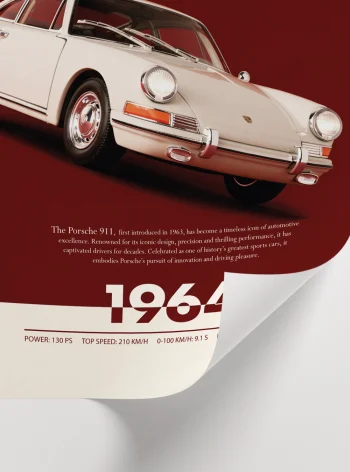 Bordo zeminli vintage Porsche araba tablosu ve klasik duvar dekorasyonu.