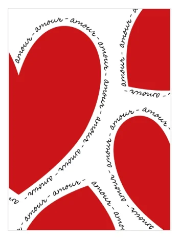 Kırmızı kalp illüstrasyonlu minimal amour duvar posteri