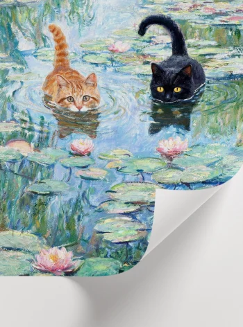 Kedi temalı dekoratif çerçeveli duvar posteri