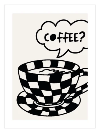 siyah beyaz kahve poster moka pot çizim