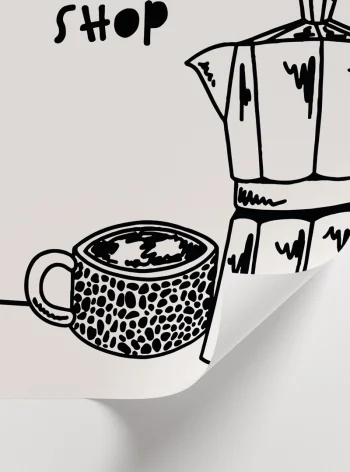 minimal kahve posteri moka pot illüstrasyon