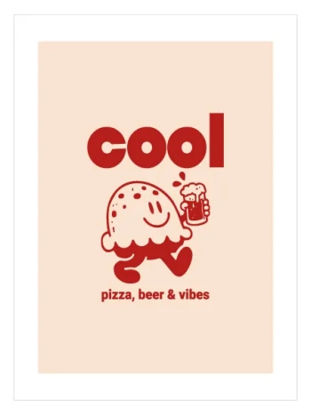 Pizza beer vibes yazılı retro mutfak posteri