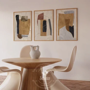 Golden Harvest üçlü poster seti ile modern İskandinav tarzı oturma odası duvar dekoru.