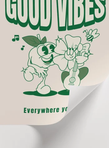 Pozitif enerji mesajı içeren eğlenceli illüstrasyon poster