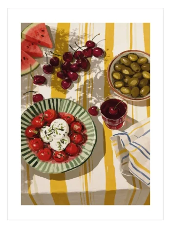 mutfak dekorasyonu için taze meyve ve salata içerikli Akdeniz temalı modern tablo