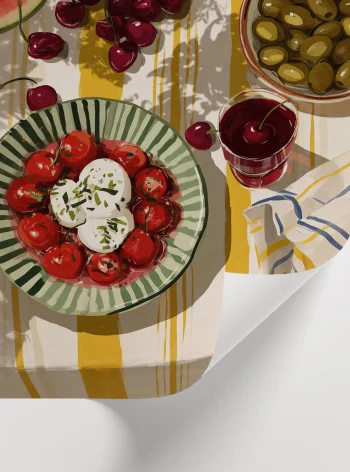 Sweetco özel koleksiyonu, yaz güneşi etkili meyveli sofra düzeni sanat baskısı.