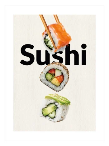 Modern sushi görselleriyle hazırlanmış minimalist mutfak posteri