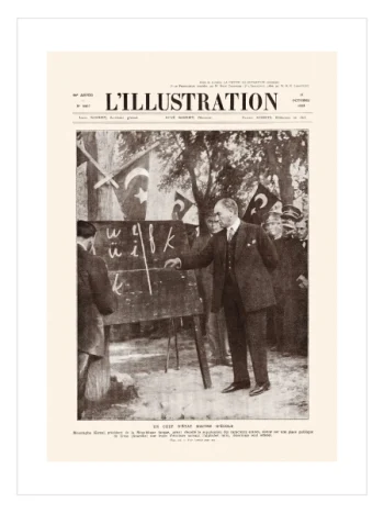 L’Illustration 1928 Atatürk Sivas Harf Devrimi Çerçeveli Poster