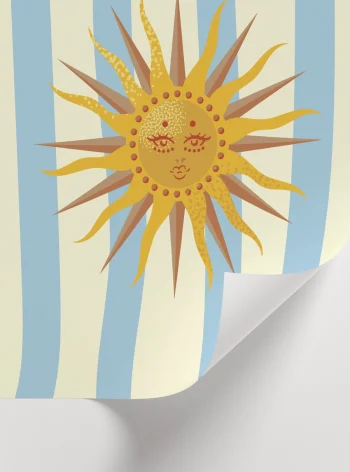 Mavi çizgili arka planlı güneş illüstrasyonu poster