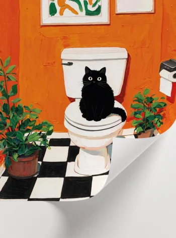 Eğlenceli kedi temalı banyo posteri