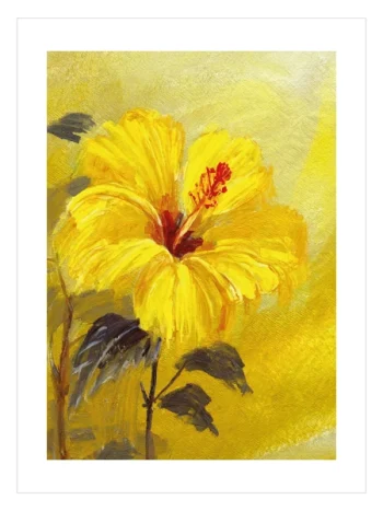 Minimalist ve modern botanik sanatı, sarı çiçek temalı dekoratif çerçeveli duvar posteri