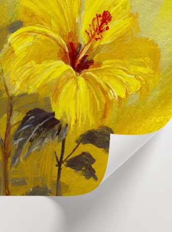 Ofis ve ev dekorasyonu için estetik görünümlü sarı hibiskus çerçeveli duvar sanatı