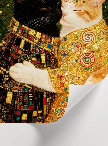 detaylı desenli altın tonlu sanatsal kedi posteri