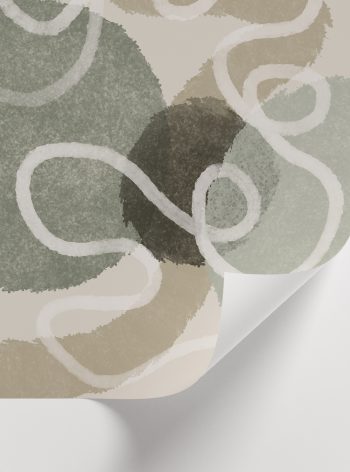 Bej ve açık yeşil tonlarda dairesel formlu soyut duvar sanatı.