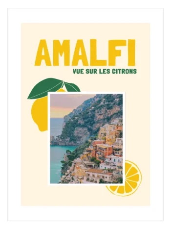 Amalfi sahil manzaralı modern Akdeniz poster tasarımı