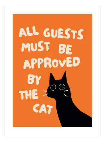 Turuncu arka planlı minimal siyah kedi poster tasarımı