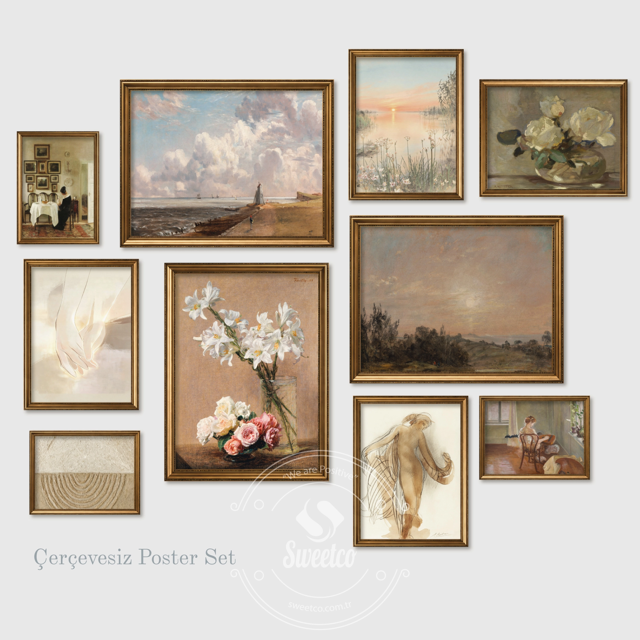 Romantic vintage poster set çerçevesiz duvar dekorasyonu