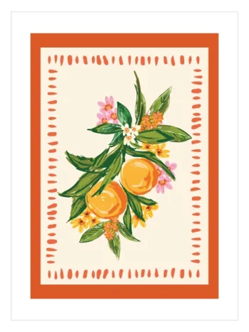 Retro narenciye ve floral detaylı modern meyve posteri