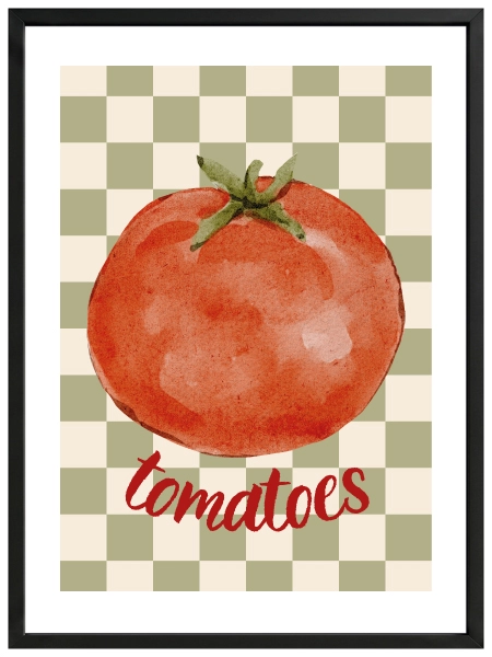 Kırmızı domates çizimli retro kitchen poster modeli
