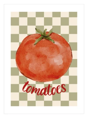 Retro kare desenli watercolor domates poster tasarımı
