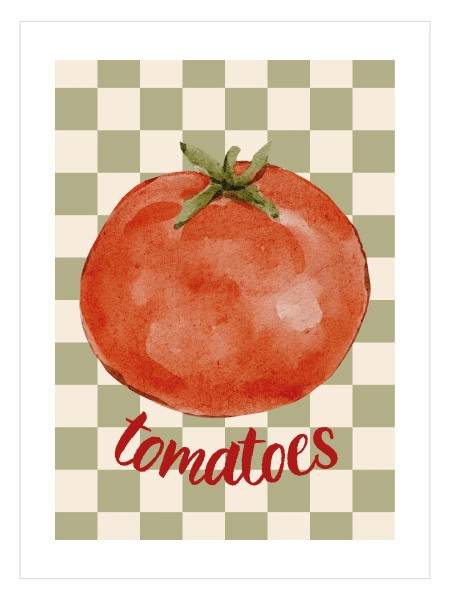 Retro kare desenli watercolor domates poster tasarımı