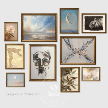 Blue harmony poster set modern duvar dekorasyonu