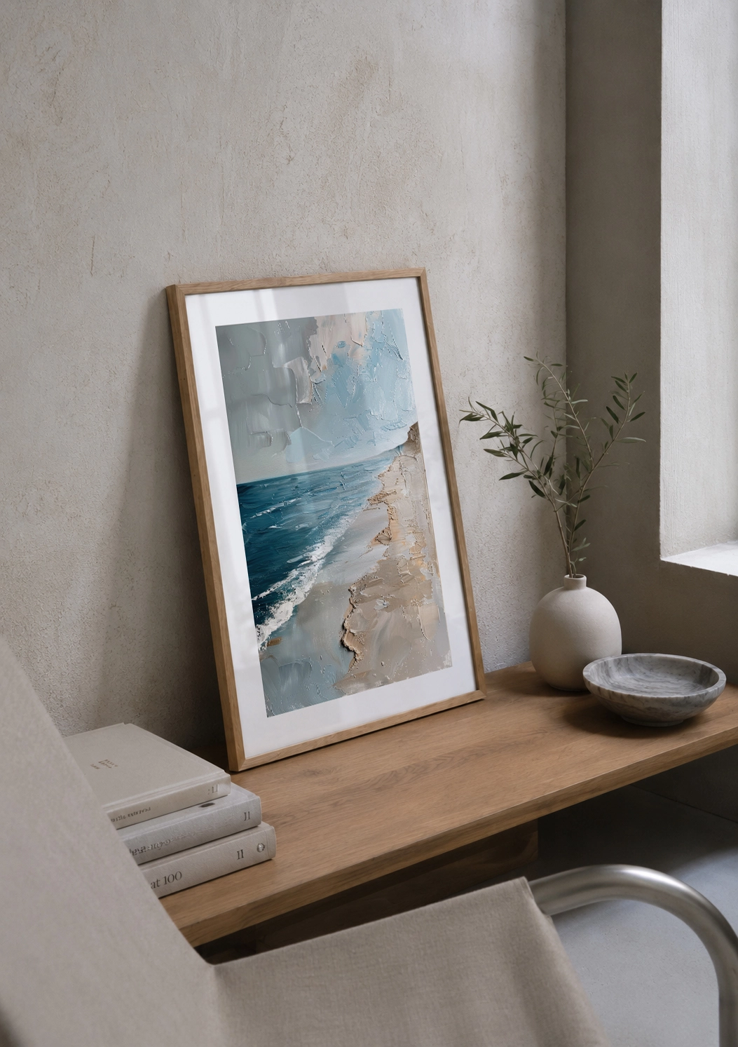 Doğal tonlu modern ev dekorasyonu için premium poster seti