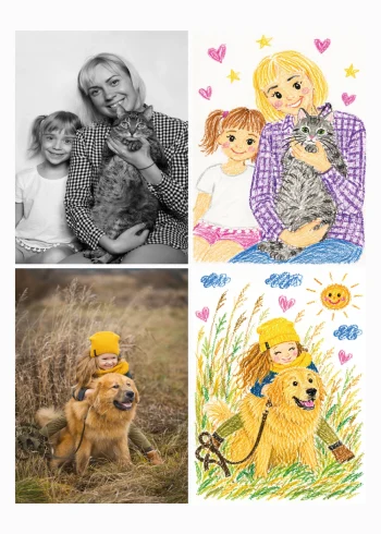 Evcil hayvan fotoğrafından hazırlanan kişiye özel çizim poster