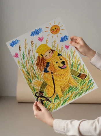 Fotoğraftan mum boya çizim stiline dönüştürülmüş kişiye özel poster