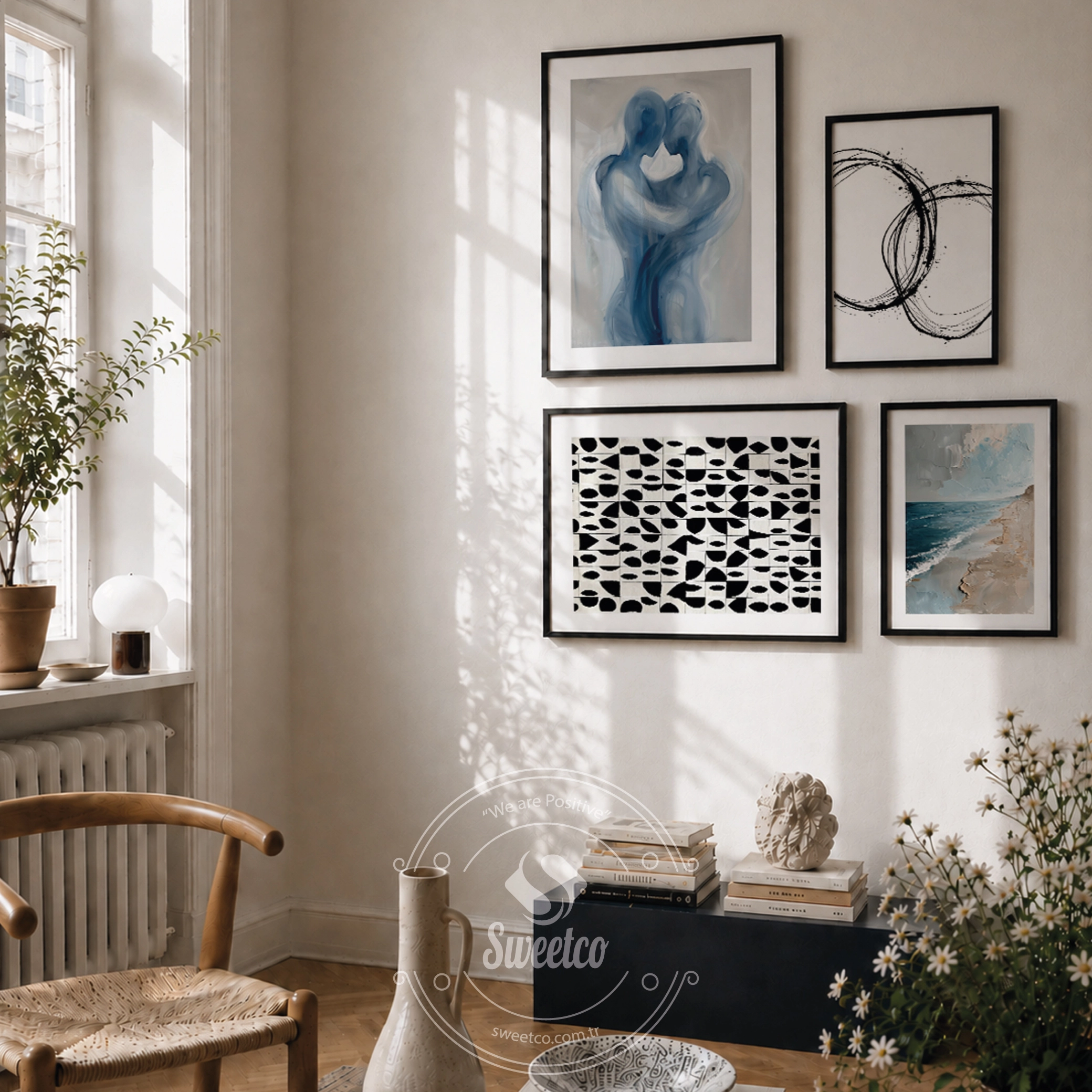 Sweetco Nordic Rhythm modern çerçeveli poster seti ve İskandinav duvar dekorasyonu