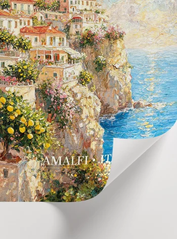İtalya Amalfi Sahili'nden ilham alan Akdeniz temalı manzara tablosu