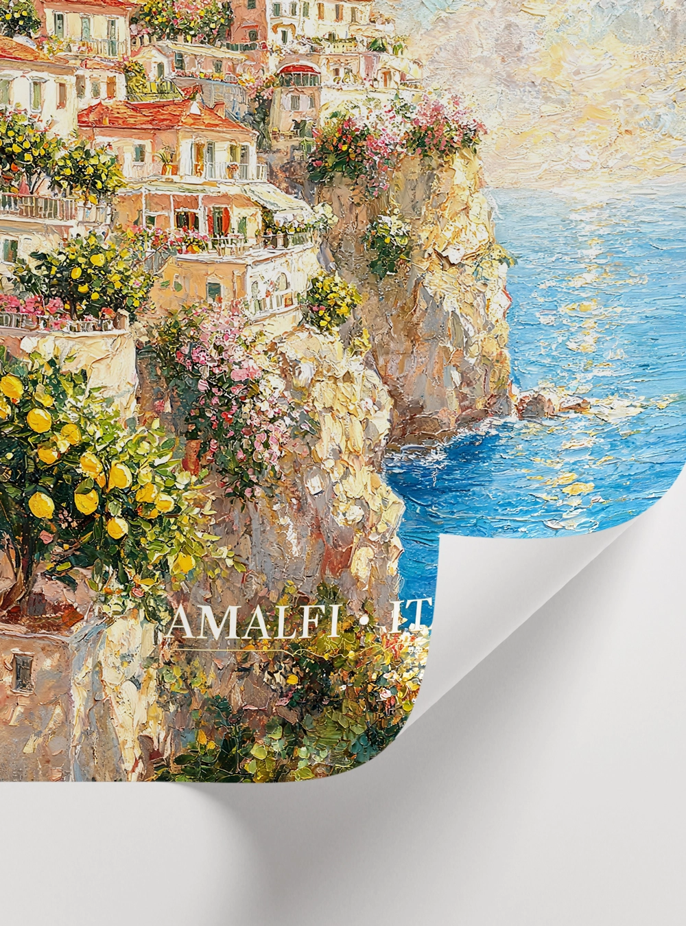 İtalya Amalfi Sahili'nden ilham alan Akdeniz temalı manzara tablosu