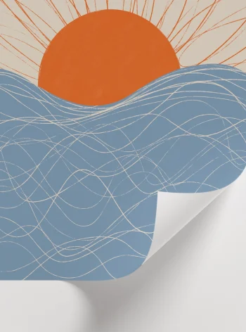 Mid century modern tarzda güneş ve deniz sanat baskısı