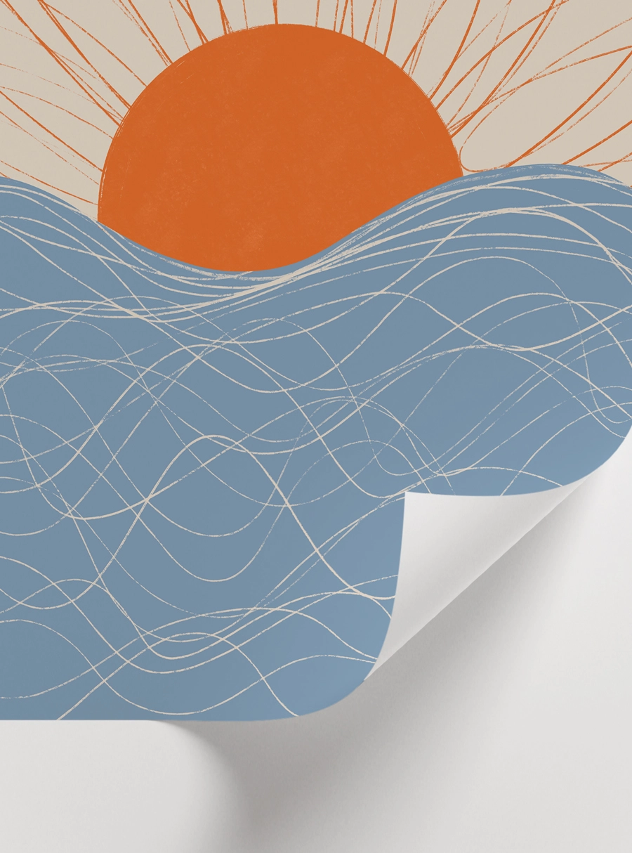 Mid century modern tarzda güneş ve deniz sanat baskısı