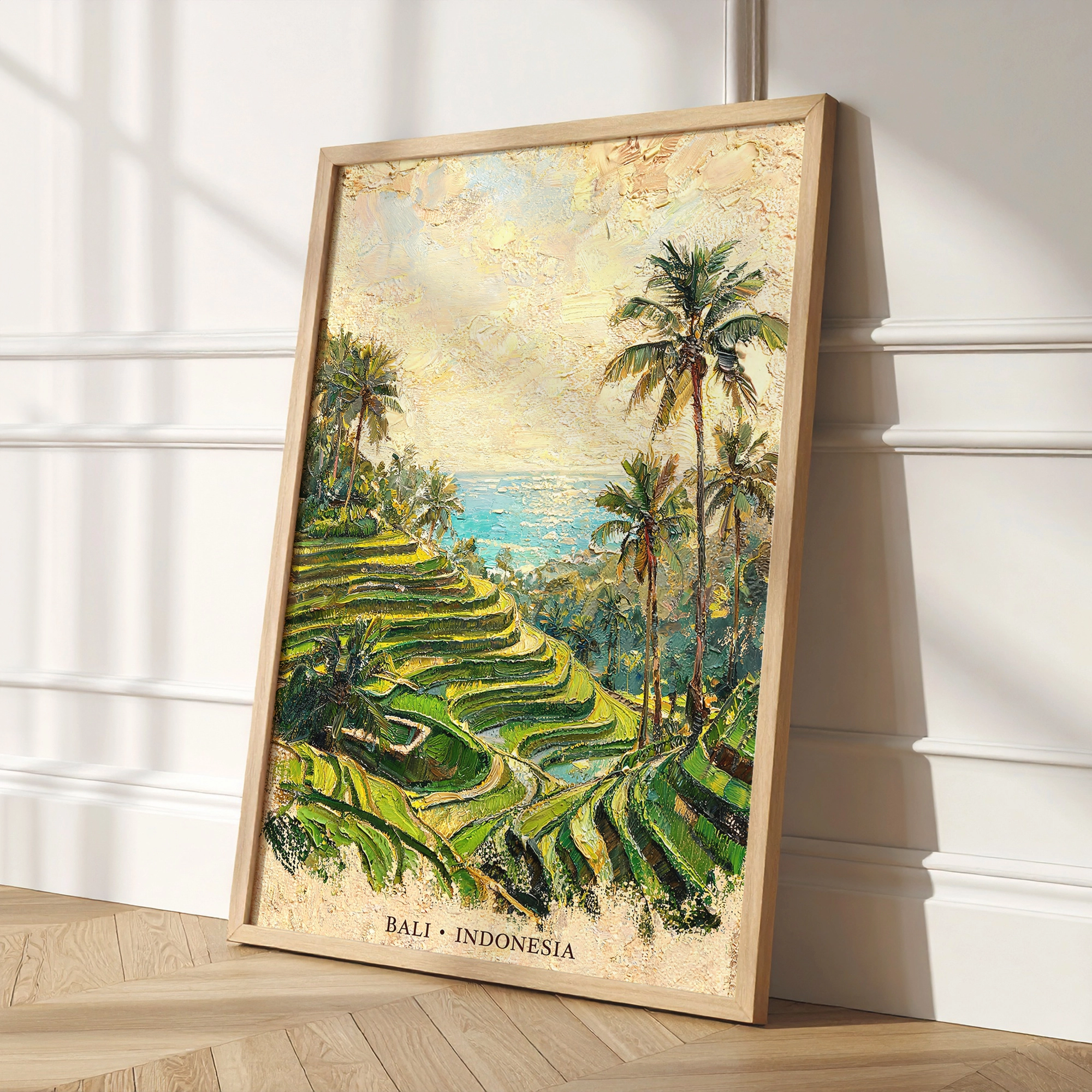 Bali'nin ünlü rice terrace görünümünü yansıtan dekoratif duvar posteri