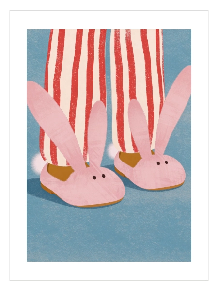 Bunny Slippers Poster - Tavşan Terlikli Cozy Ev Duvar Tablosu