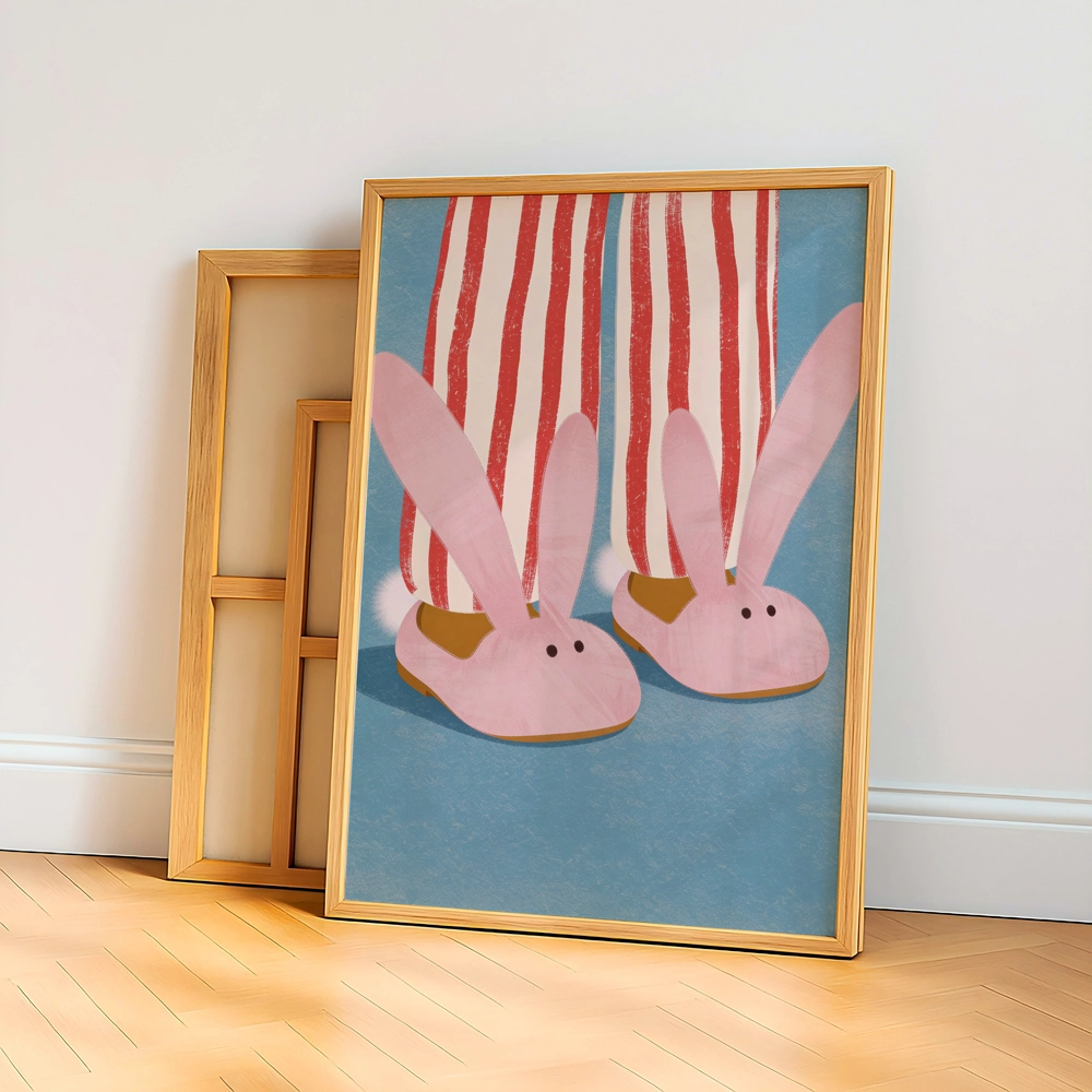 Bunny Slippers Poster - Tavşan Terlikli Cozy Ev Duvar Tablosu - Görsel 3